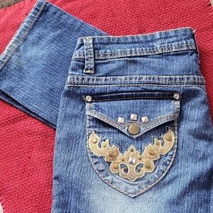 Crest Jeans Size 11/12 Blue Boot Cut Jeans with Gold Embellishments